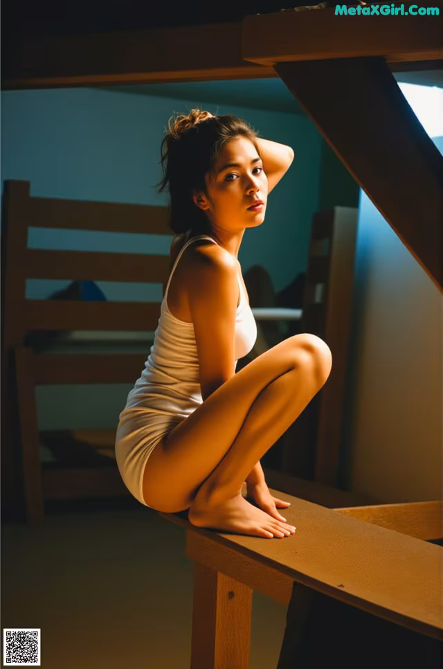 A woman sitting on top of a wooden bench.